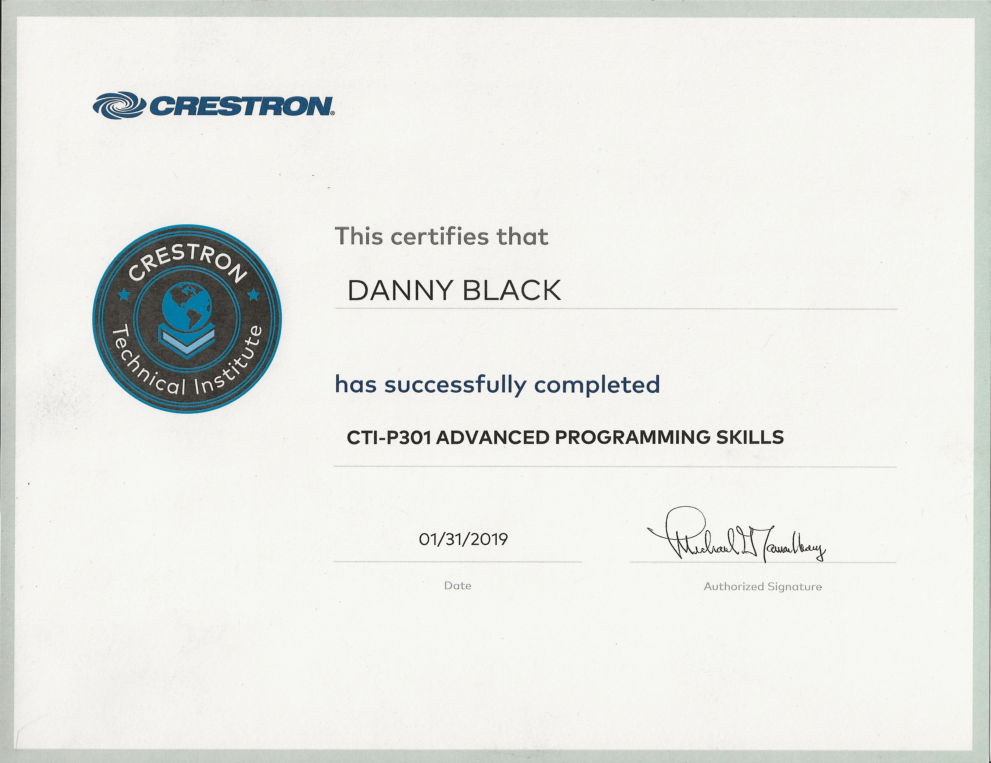 Crestron Advanced Programming Skills Certification