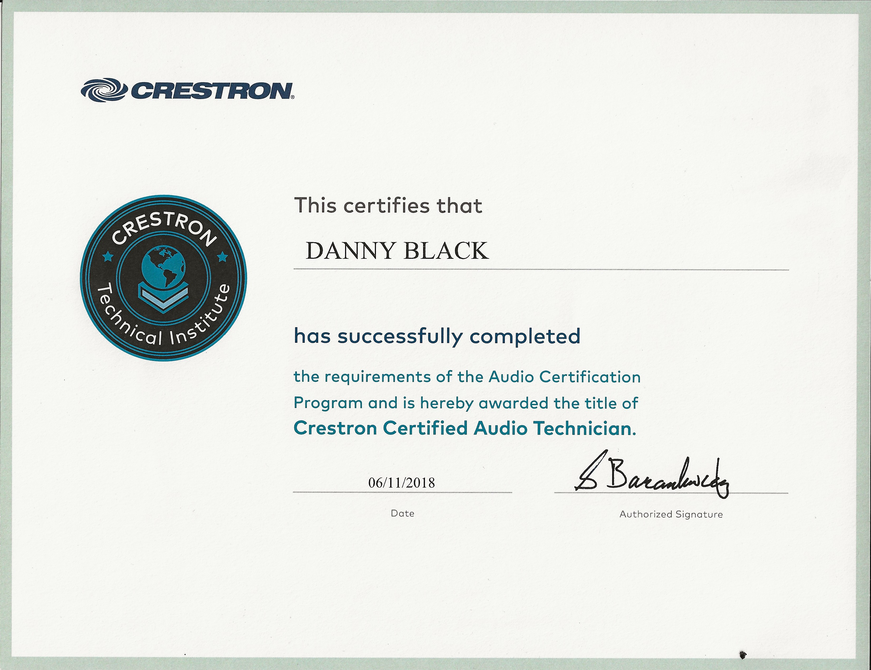 Crestron Certified Audio Technician